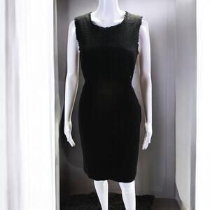 DKNY Black Wool Blend Sleeveless Sheath Dress Ruffle Trim Zip Back 10